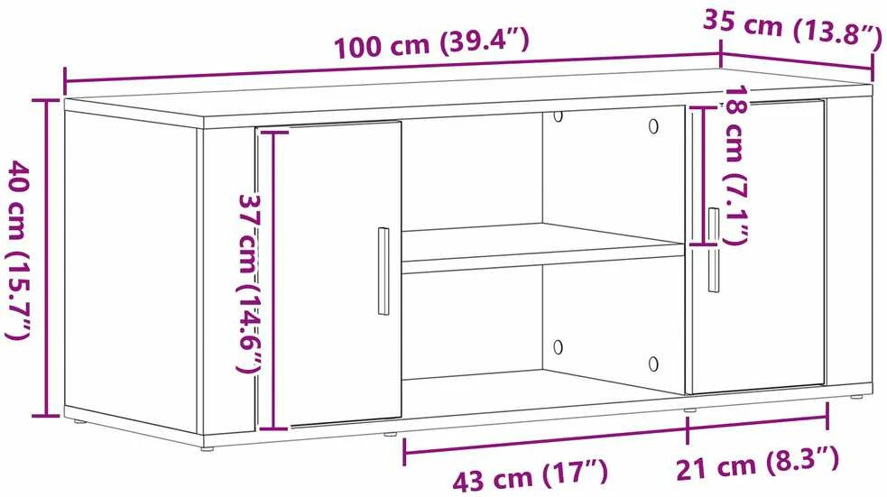TV staliukas Televizoriaus spintelė 100 x 35 x 40 cm juoda ąžuolo