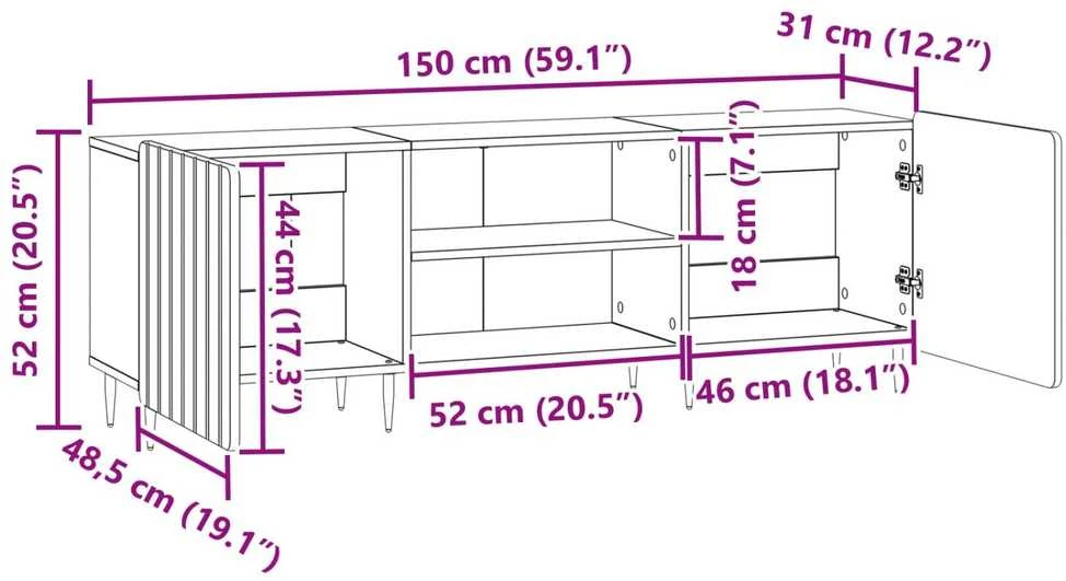 TV staliukas Televizoriaus spintelė Juoda 150 x 31 x 52 cm Apdirbta mediena