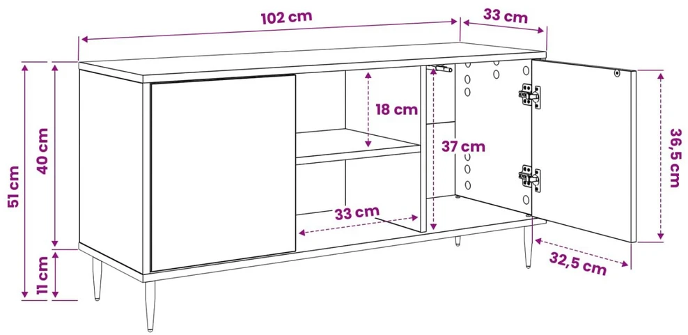 TV staliukas Televizoriaus spintelė MAINZ 102 x 33 x 51 cm Juodojo ąžuolo