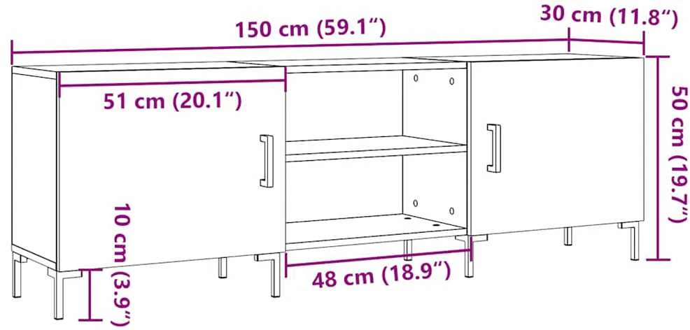 TV staliukas Televizoriaus spintelė, medienos, 150x30x50cm, apdirbta mediena
