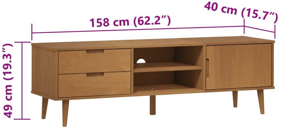 TV staliukas Televizoriaus spintelė MOLDE, ruda, 158x40x49cm, pušies masyvas