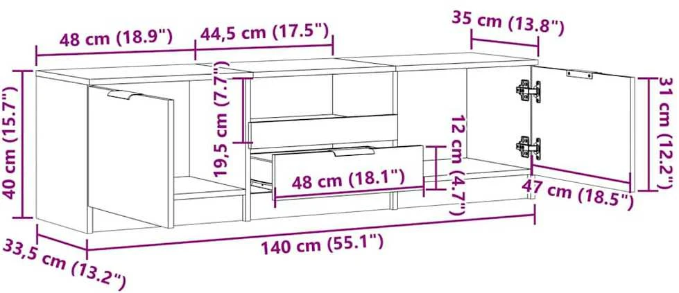 TV staliukas televizoriaus spintelė Old Wood 140x35x40 cm Engineered Wood