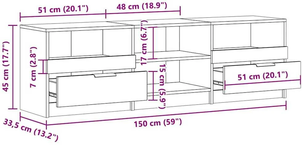 TV staliukas televizoriaus spintelė Old Wood 150x33,5x45 cm Engineered Wood
