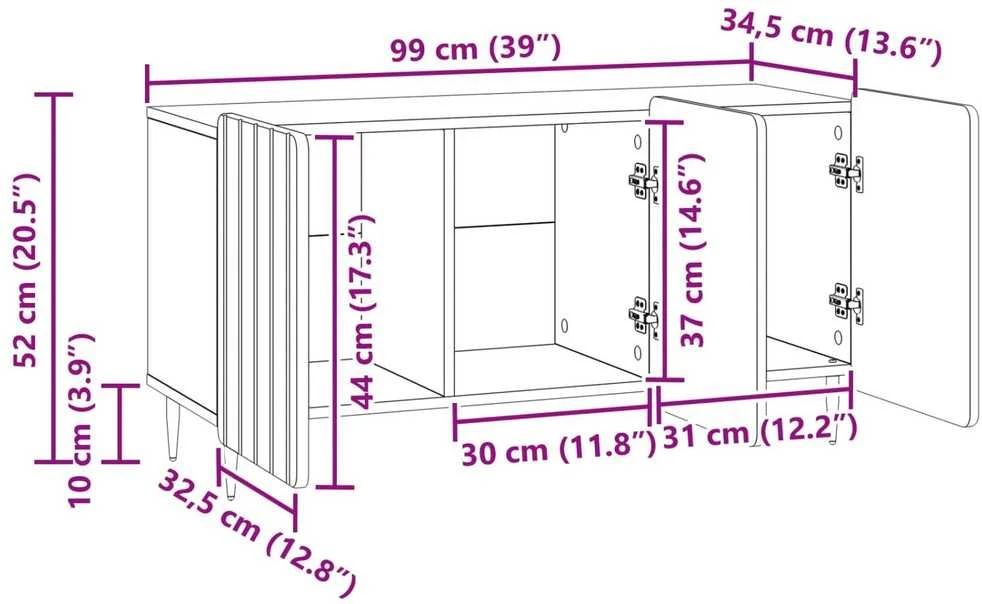 TV staliukas Televizoriaus spintelė 99 x 34,5 x 52 cm Pilka sonoma ąžuolo