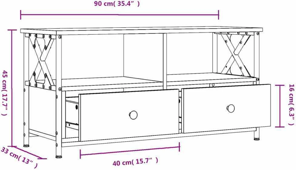 TV staliukas Televizoriaus spintelė, pilka, 90x33x45cm, mediena ir geležis
