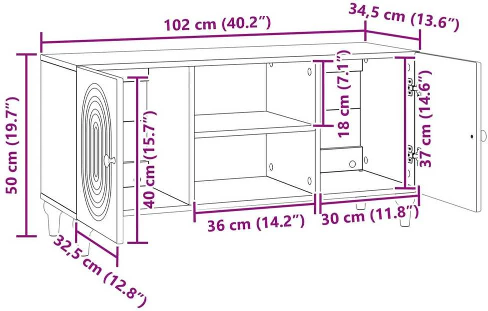 TV staliukas Televizoriaus spintelė Sendintos medienos 102 x 34,5 x 50 cm