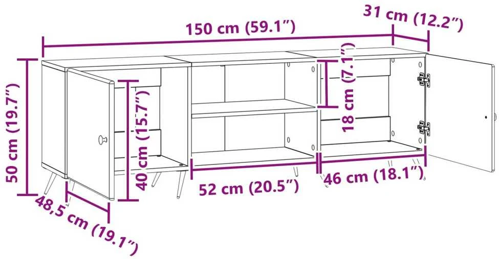 TV staliukas Televizoriaus spintelė 150 x 31 x 50 cm Sendintos medienos