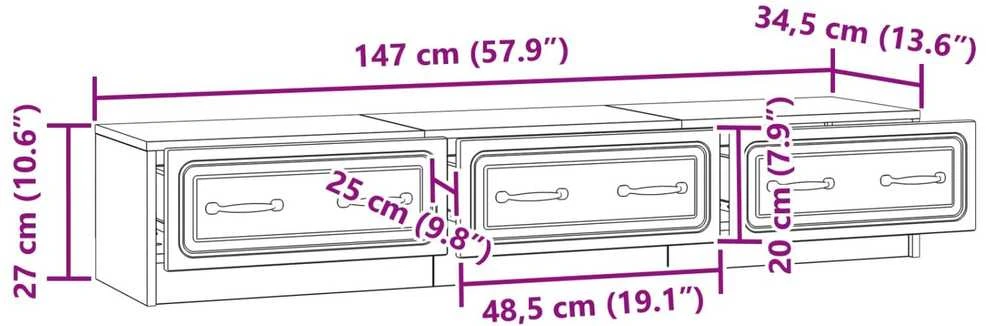 TV staliukas Televizoriaus spintelė 147 x 34,5 x 27 cm Sendintos medienos