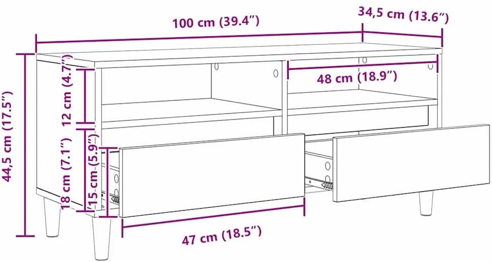 TV staliukas Televizoriaus spintelė 100 x 34,5 x 44,5 cm Senovinis medis