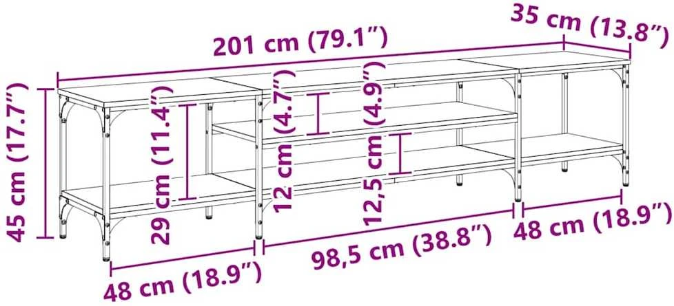 TV staliukas Televizoriaus spintelė Senovinis medis 201 x 35 x 45 cm