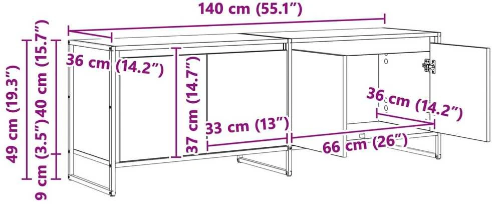 TV staliukas Televizoriaus spintelė 140 x 36 x 49.5 cm Senovinis medis