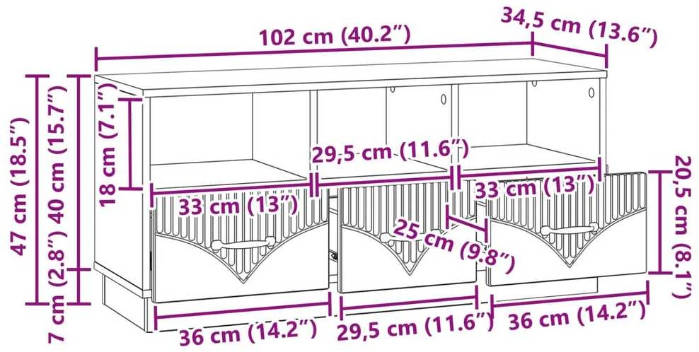 TV staliukas Televizoriaus spintelė Sonoma ąžuolas 102 x 34,5 x 47 cm