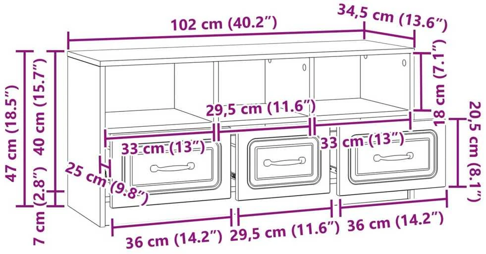TV staliukas Televizoriaus spintelė Sonoma ąžuolas 102 x 34,5 x 47 cm