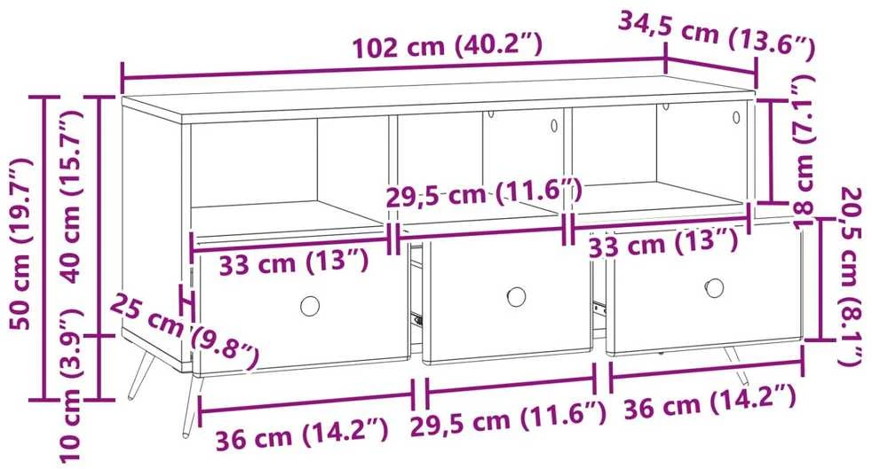 TV staliukas Televizoriaus spintelė Sonoma ąžuolas 102 x 34,5 x 50 cm