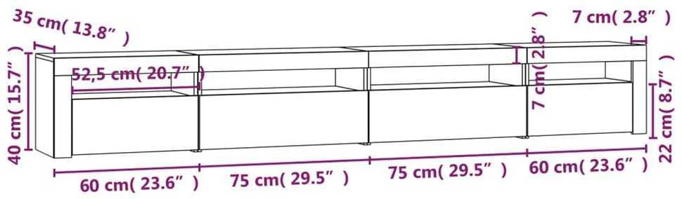 TV staliukas Televizoriaus spintelė su LED apšvietimu, balta, 270x35x40cm