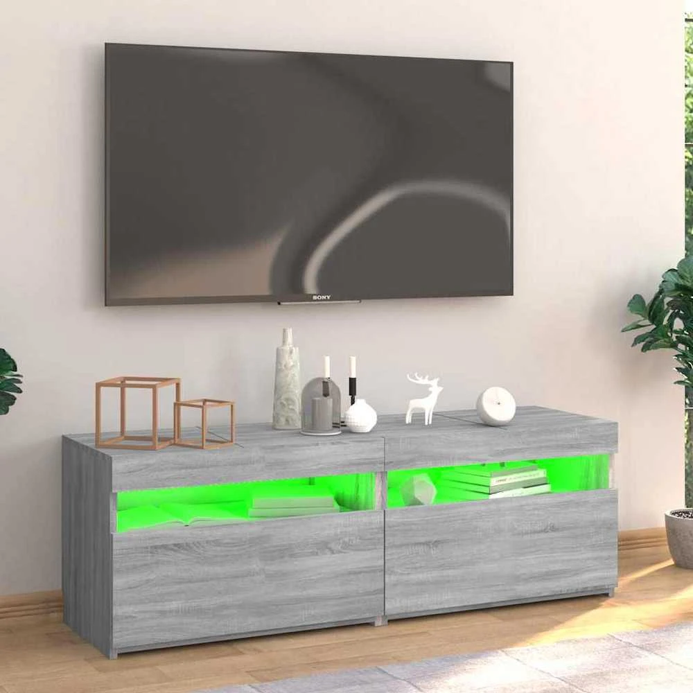 TV staliukas Televizoriaus spintelė su LED, pilka ąžuolo, 120x35x40cm