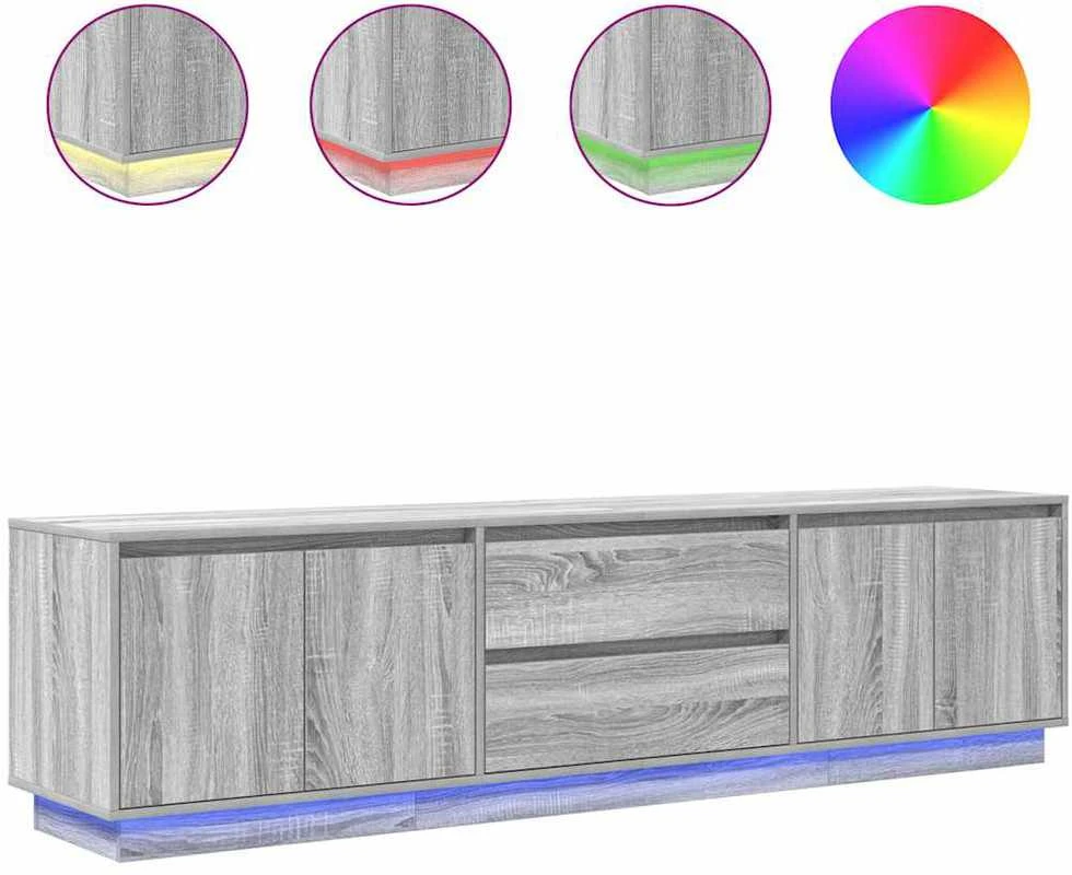TV staliukas Televizoriaus spintelė su LED, pilka ąžuolo, 193,5x41x50 cm