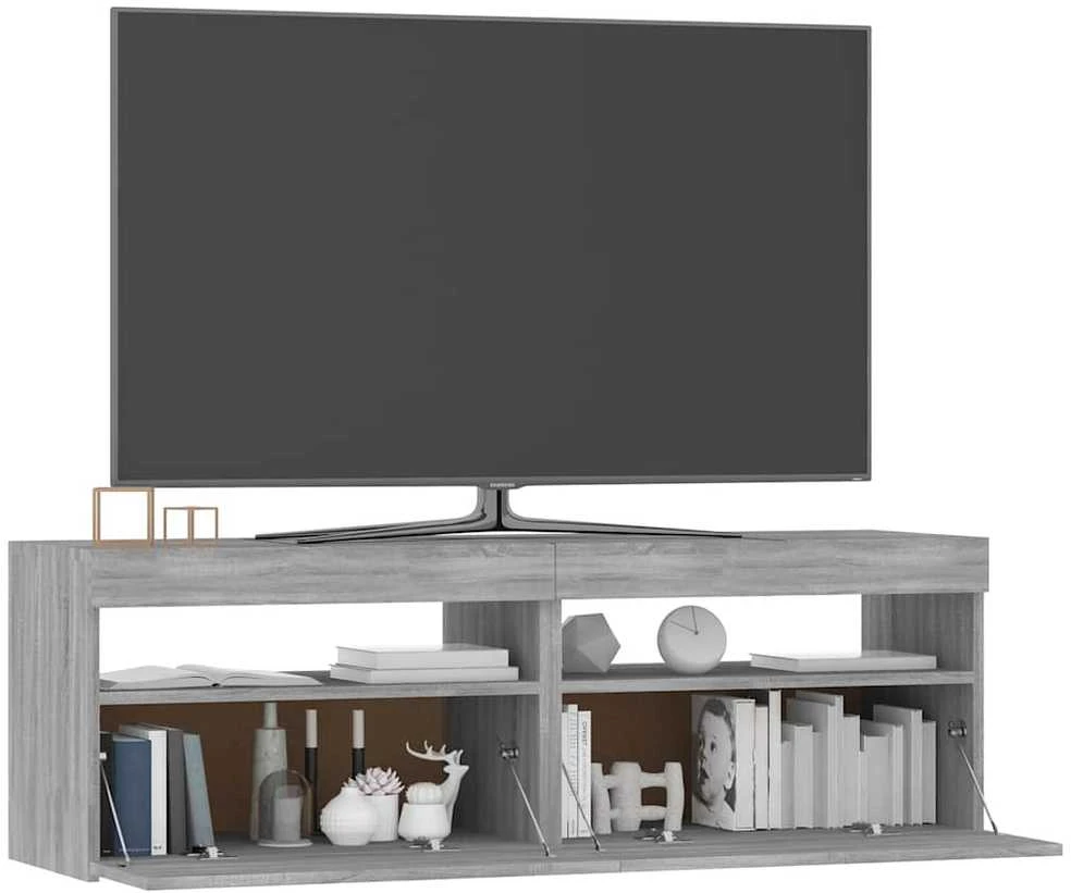 TV staliukas Televizoriaus spintelė su LED, pilka ąžuolo, 120x35x40cm
