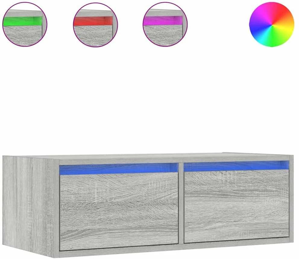TV staliukas Televizoriaus spintelė su LED, pilka ąžuolo, 75x35,5x25 cm