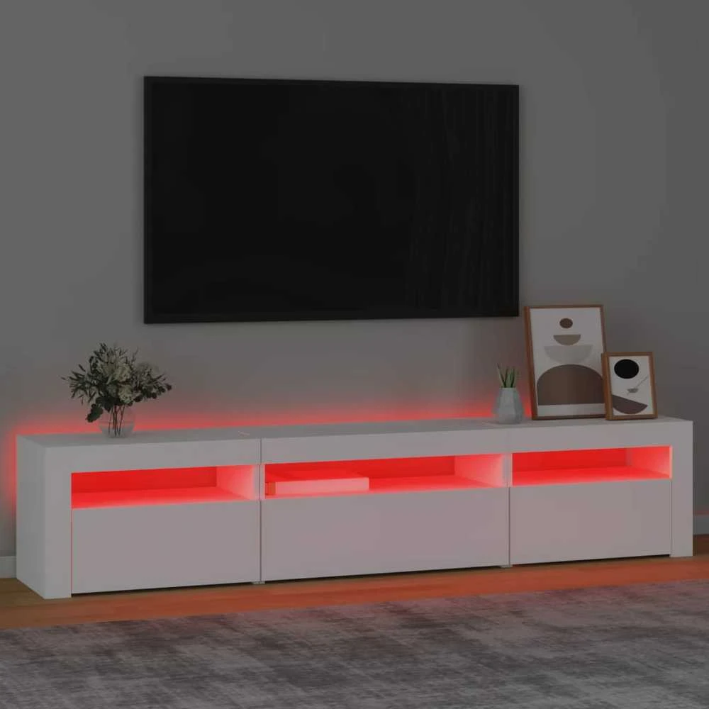 TV staliukas Televizoriaus spintelė su LED apšvietimu, balta, 195x35x40cm