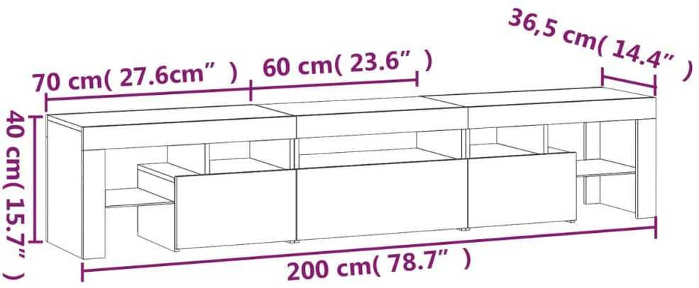 TV staliukas Televizoriaus spintelė su LED apšvietimu, balta, 200x36,5x40cm