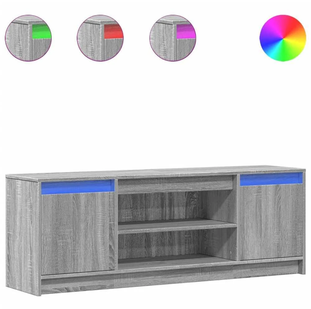 TV staliukas Televizoriaus spintelė su LED, pilka, 139,5x34x50cm, mediena