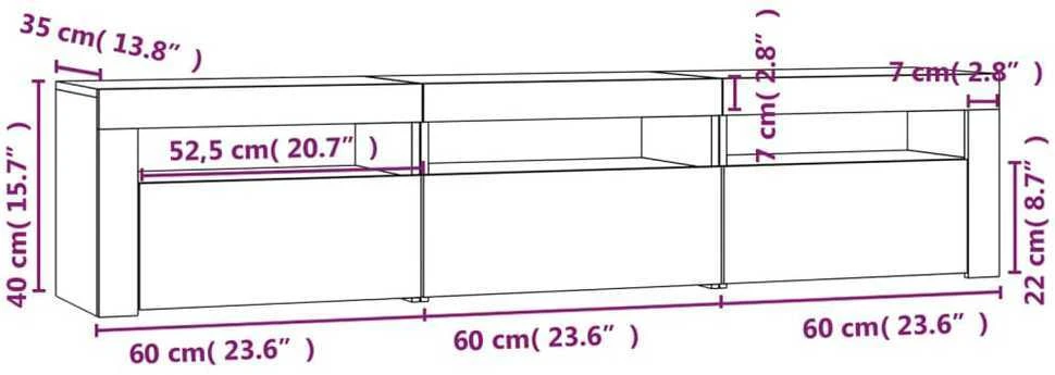 TV staliukas Televizoriaus spintelė su LED, dūminio ąžuolo, 180x35x40cm