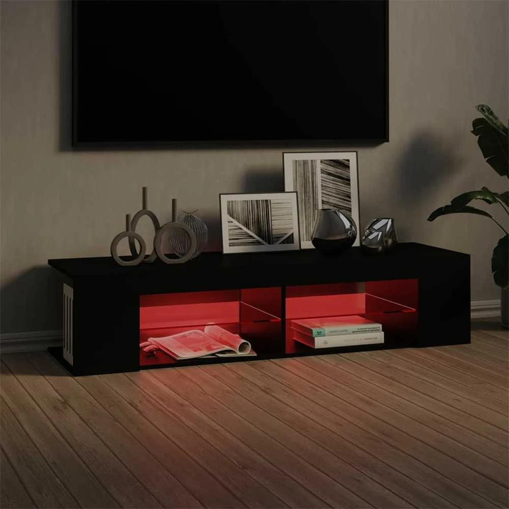 TV staliukas Televizoriaus spintelė su LED apšvietimu, juoda, 135x39x30cm