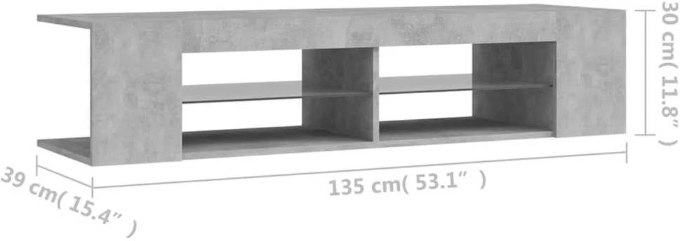 TV staliukas Televizoriaus spintelė su LED, betono pilka, 135x39x30cm