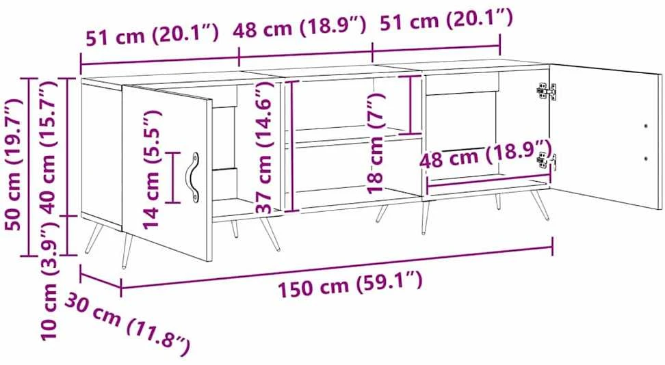 TV staliukas Televizoriaus spintelė 150 x 30 x 50 cm juoda ąžuolo