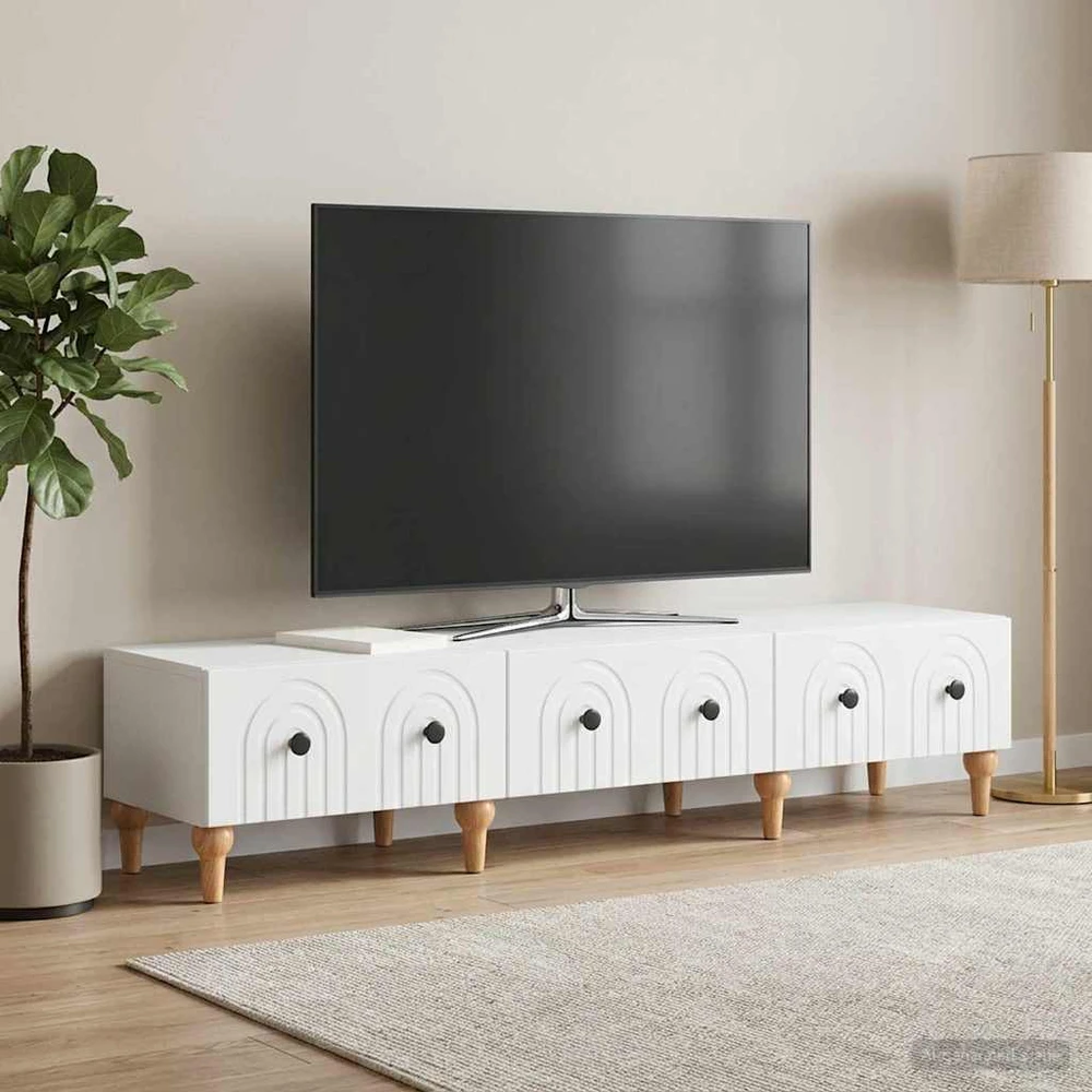 TV staliukas Televizoriaus spintelė su stalčių Balta 147 x 34,5 x 30 cm