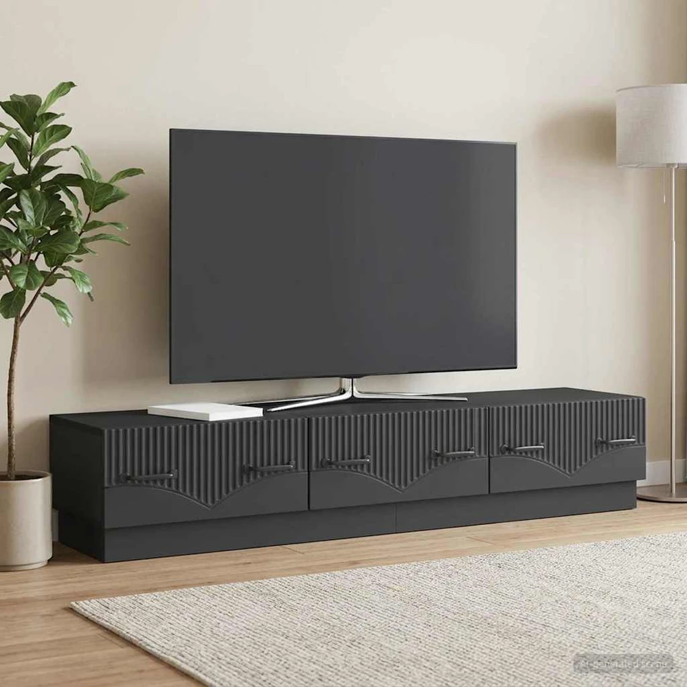 TV staliukas Televizoriaus spintelė su stalčių Juoda 147 x 34,5 x 27 cm
