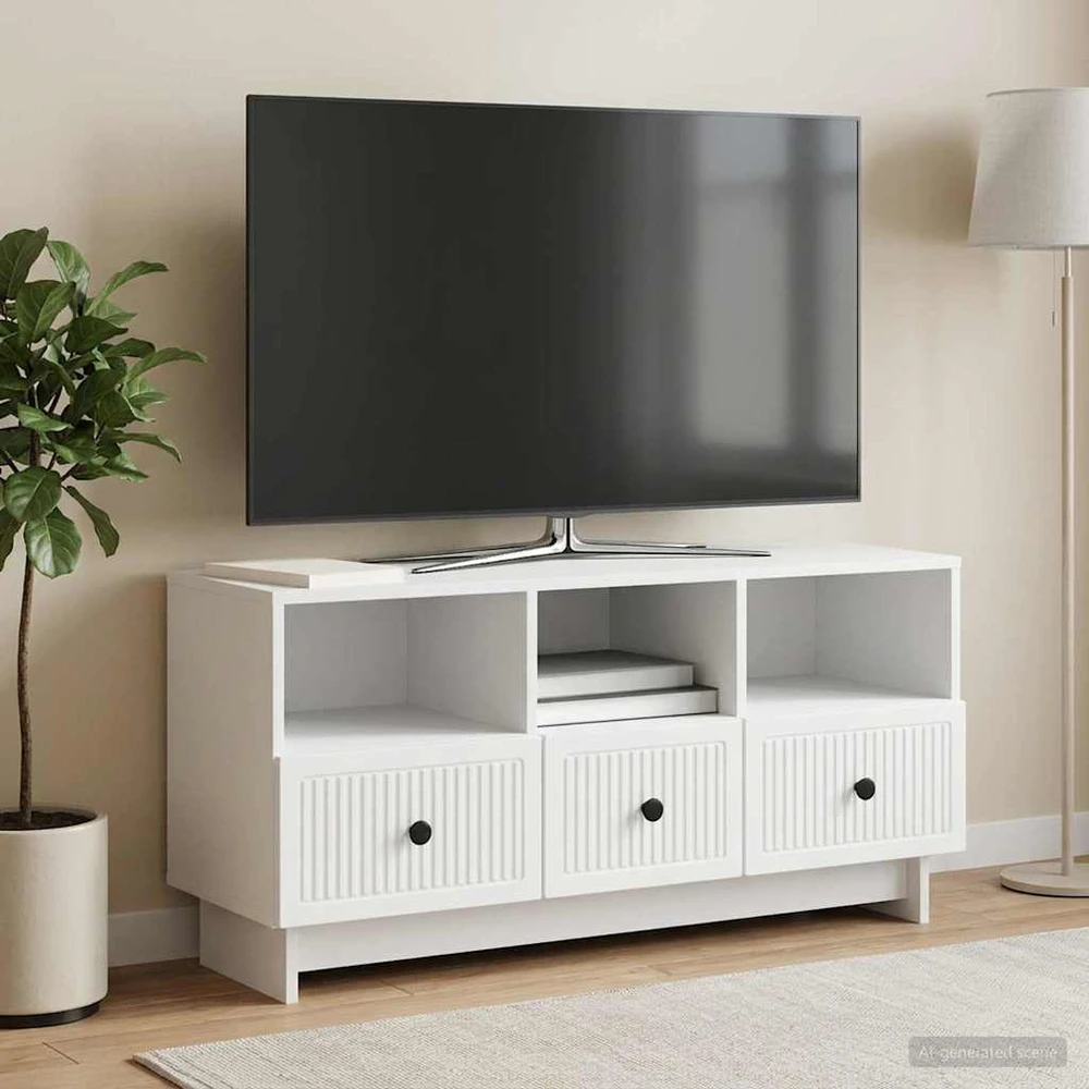 TV staliukas Televizoriaus spintelė su stalčių Balta 102 x 34,5 x 50 cm
