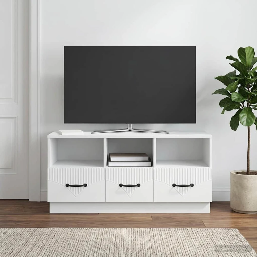 TV staliukas Televizoriaus spintelė su stalčių Balta 102 x 34,5 x 47 cm