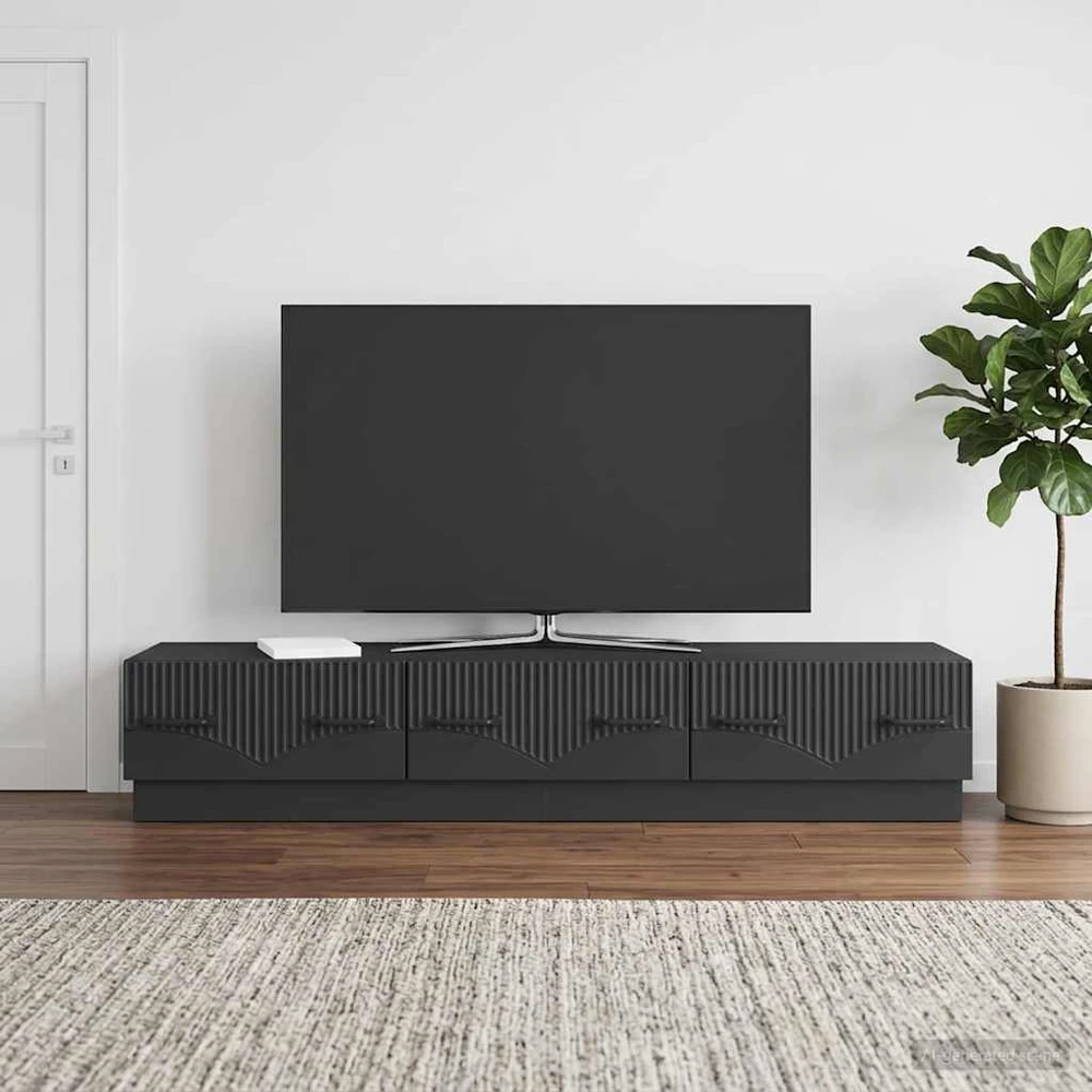 TV staliukas Televizoriaus spintelė su stalčių Juoda 147 x 34,5 x 27 cm
