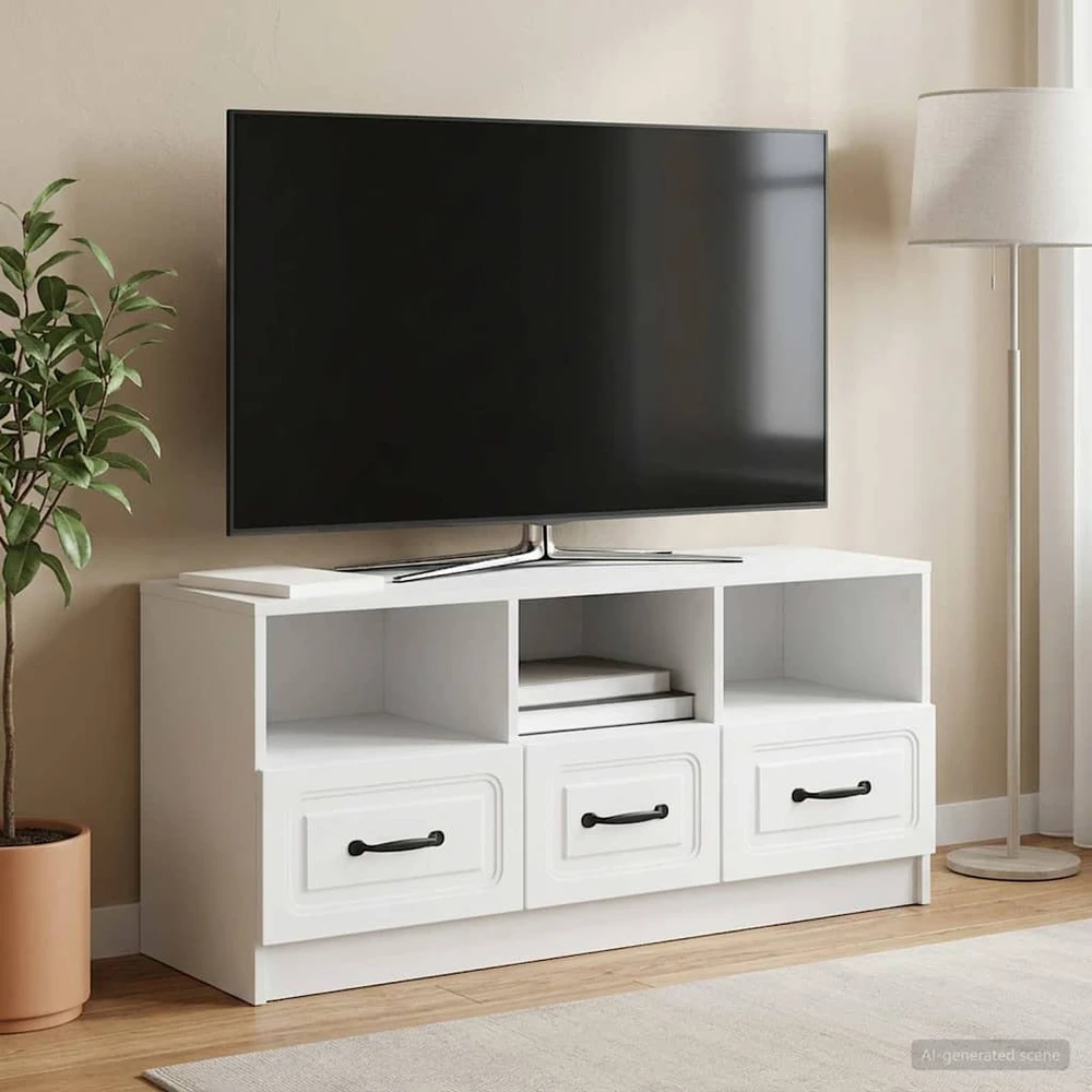 TV staliukas Televizoriaus spintelė su stalčių Balta 102 x 34,5 x 47 cm