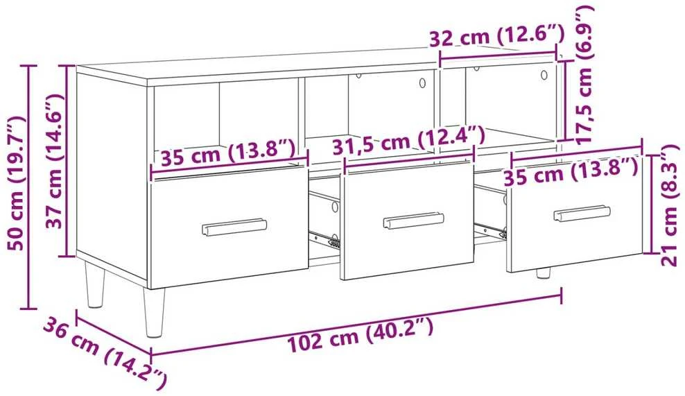 TV staliukas Televizoriaus spintelė 102 x 36 x 50 cm Senas medis