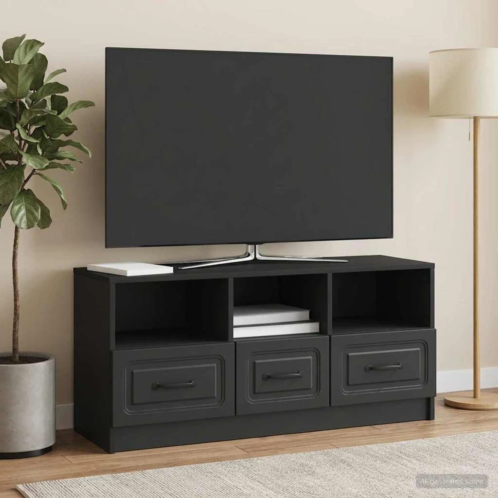 TV staliukas Televizoriaus spintelė su stalčių Juoda 102 x 34,5 x 47 cm