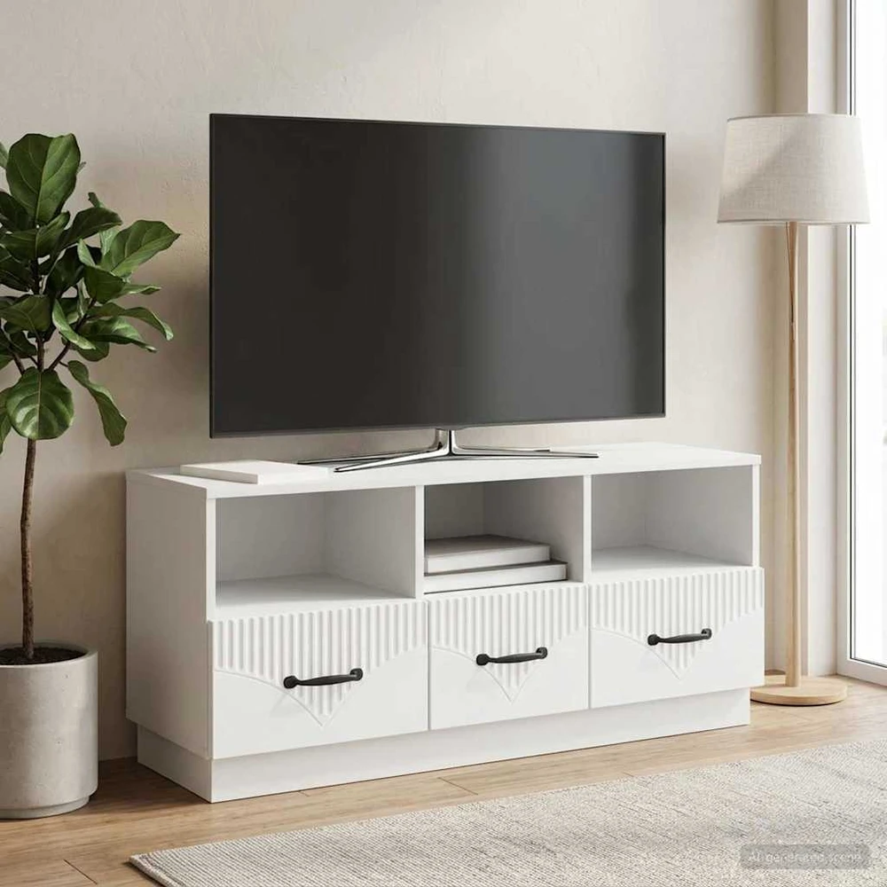 TV staliukas Televizoriaus spintelė su stalčių Balta 102 x 34,5 x 47 cm