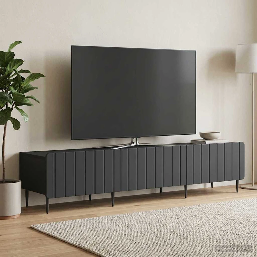 TV staliukas Televizoriaus spintelė su stalčių Juoda 147 x 34,5 x 32 cm