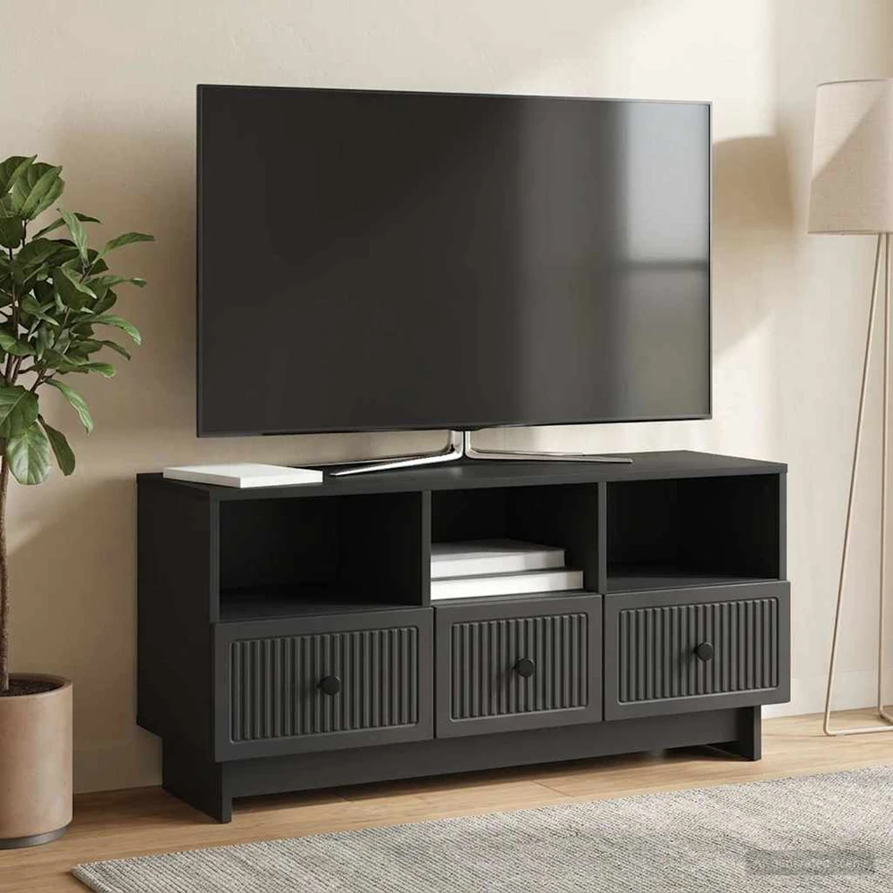 TV staliukas Televizoriaus spintelė su stalčių Juoda 102 x 34,5 x 50 cm