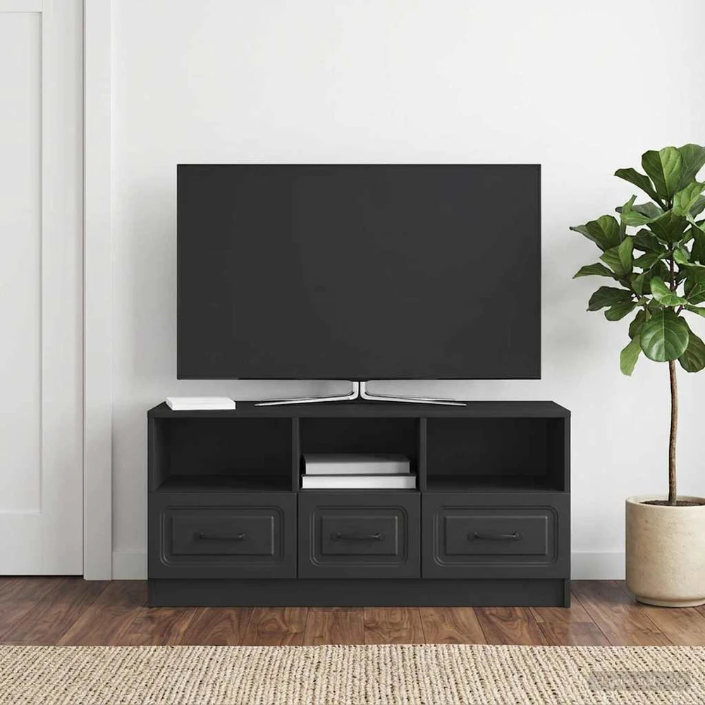TV staliukas Televizoriaus spintelė su stalčių Juoda 102 x 34,5 x 47 cm