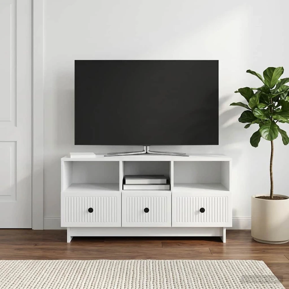 TV staliukas Televizoriaus spintelė su stalčių Balta 102 x 34,5 x 50 cm