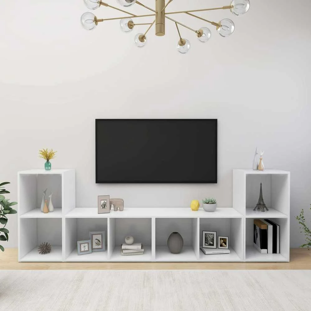 TV staliukas Televizoriaus spintelės, 4vnt., baltos, 72x35x36,5cm, mediena