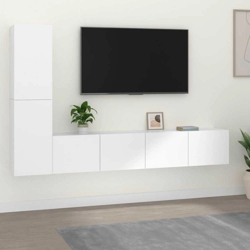 TV staliukas Televizoriaus spintelių komplektas, 4 dalių, baltas, mediena