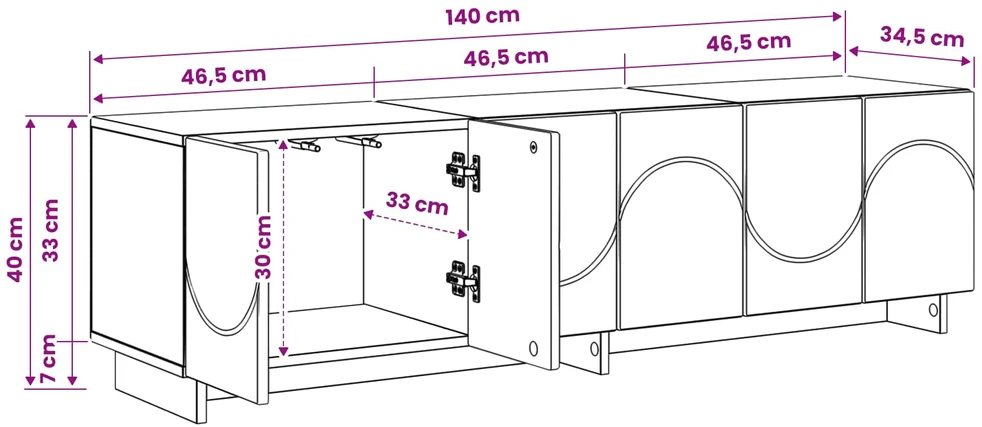 TV staliukas Televizoriaus stovas 140 x 34,5 x 40 cm Juoda Apdirbta mediena