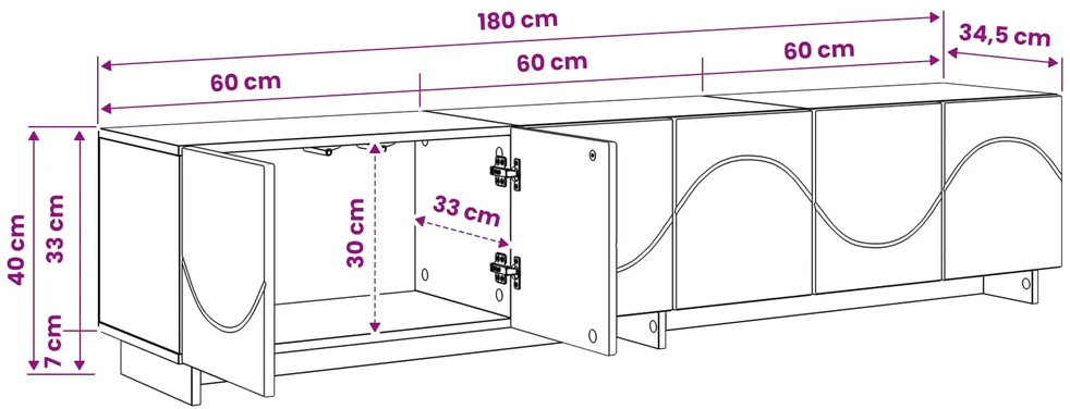 TV staliukas Televizoriaus stovas 179.5 x 34.5 x 40 cm Itin blizgi balta