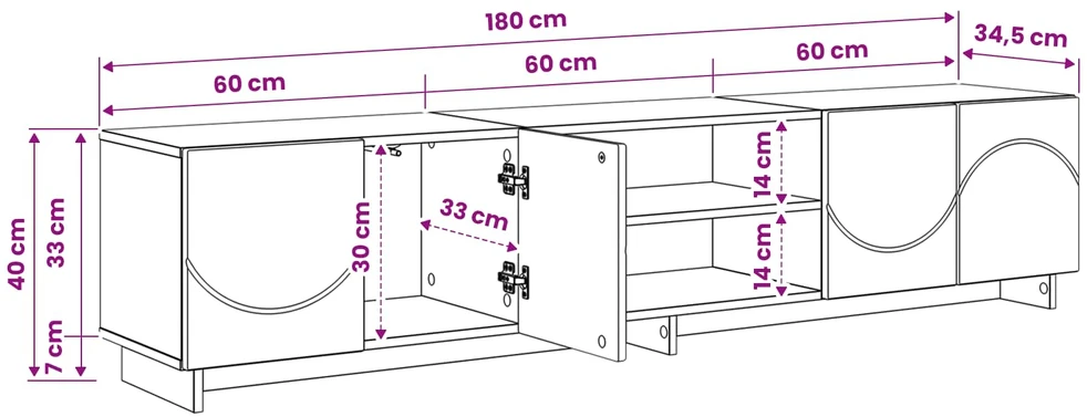 TV staliukas Televizoriaus stovas 179.5 x 34.5 x 40 cm Pilka Sonoma