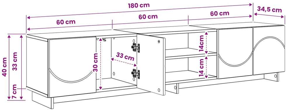 TV staliukas Televizoriaus stovas 179.5 x 34.5 x 40 cm Sonoma ąžuolas