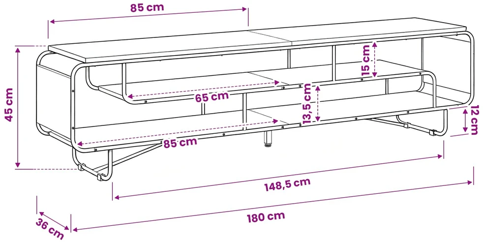 TV staliukas Televizoriaus stovas 180 x 36 x 45 cm Sendintos medienos